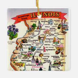 Vintage Illinois Karte Keramikornament