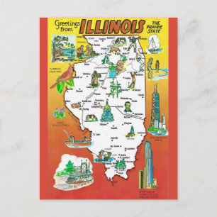 Vintage Illinois Prarie-Staatskarte Postkarte