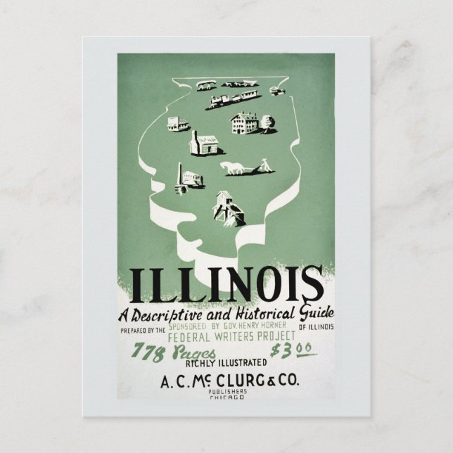 Vintage Illinois Reiseführer und Reiseführer Postkarte (Vorderseite)