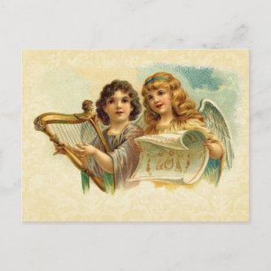 Vintage Illustration Angels Singing and Harp Postkarte