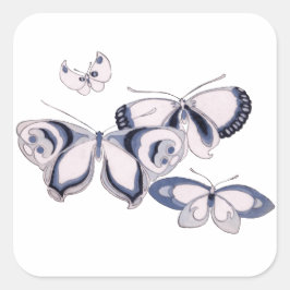 Vintage Illustration, blaue Schmetterlinge Quadratischer Aufkleber