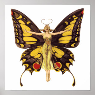 Vintage Illustration Butterfly Fairy Small Poster