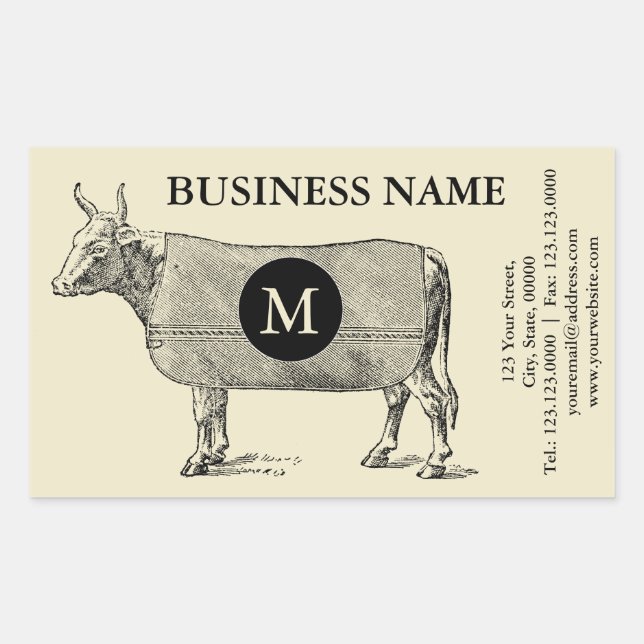Vintage Illustration Cow Blanket Monogram Sticker (Vorderseite)