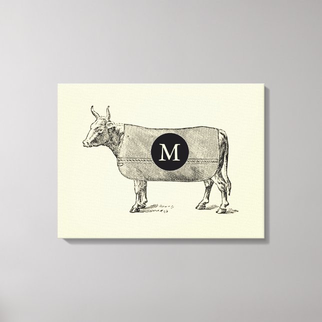 VINTAGE ILLUSTRATION Cow Monogramm-Leinwand Leinwanddruck (Vorderseite)