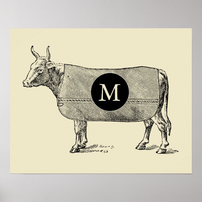 VINTAGE ILLUSTRATION Cow Monogramm-Plakat Poster (Vorne)