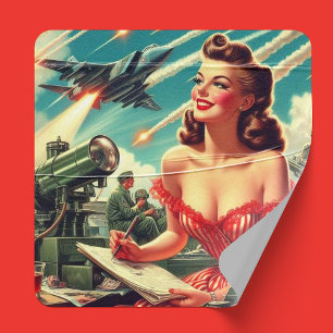 Vintage Illustration der 50er Jahre Quadratischer Aufkleber