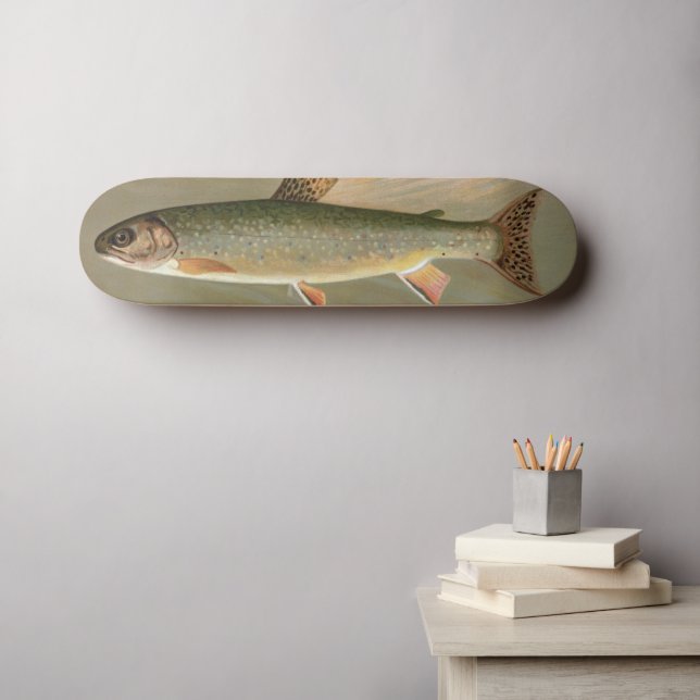 Vintage Illustration der Bachforelle Skateboard (Wandkunst (Horz))
