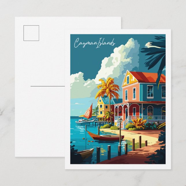 Vintage-Illustration der Kaimaninseln Postkarte (Vorne/Hinten)