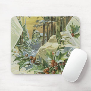Vintage Illustration des Winterhauses Mousepad