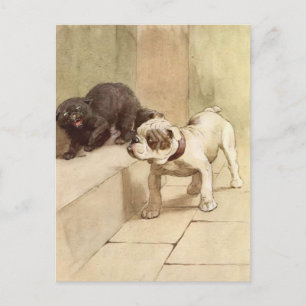 Vintage-Illustration einer Bulldoggen-Welpe Postkarte