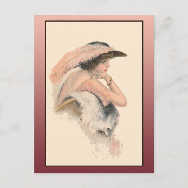 Vintage Illustration einer schönen Frau Postkarte (Vorderseite)