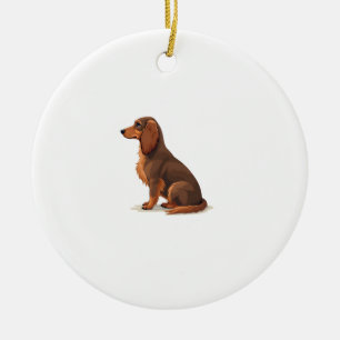 Vintage-Illustration eines langhaarigen Dachshunds Keramik Ornament