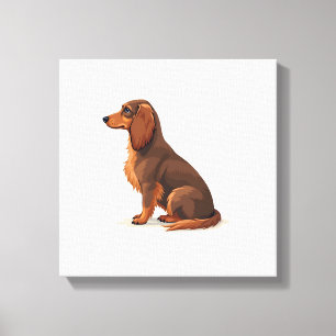 Vintage-Illustration eines langhaarigen Dachshunds Leinwanddruck
