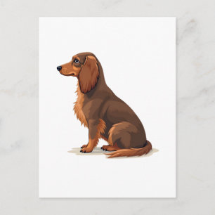 Vintage-Illustration eines langhaarigen Dachshunds Postkarte