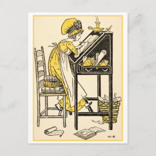 Vintage-Illustration eines Mädchens beim Schreiben Postkarte