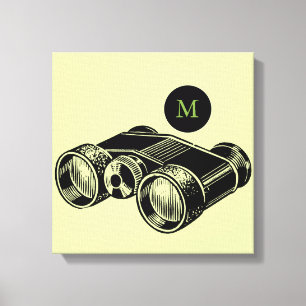 Vintage-Illustration Fernglas Monogramm Leinwand