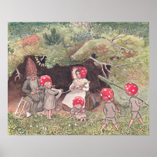 Vintage Illustration Forest Children Elsa Beskow Poster (Vorne)