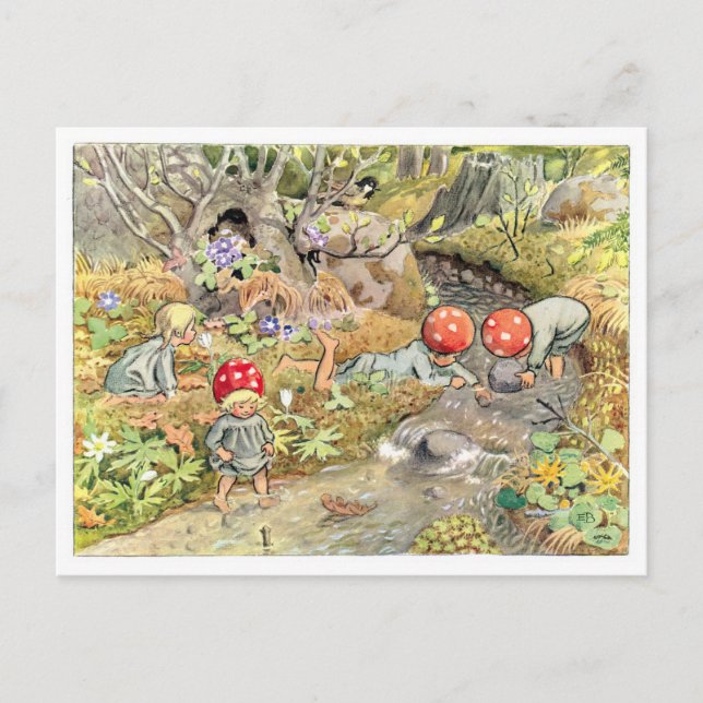 Vintage Illustration Forest Children Elsa Beskow Postkarte (Vorderseite)
