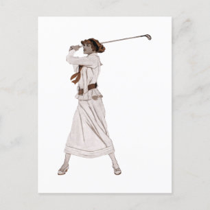 Vintage-Illustration Frau spielt Golf Postkarte