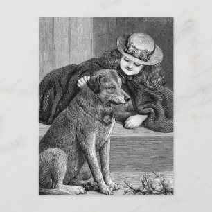 Vintage Illustration "Girl and Dog" Postkarte