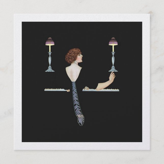 Vintage Illustration Girl Playing Piano (Vorderseite)