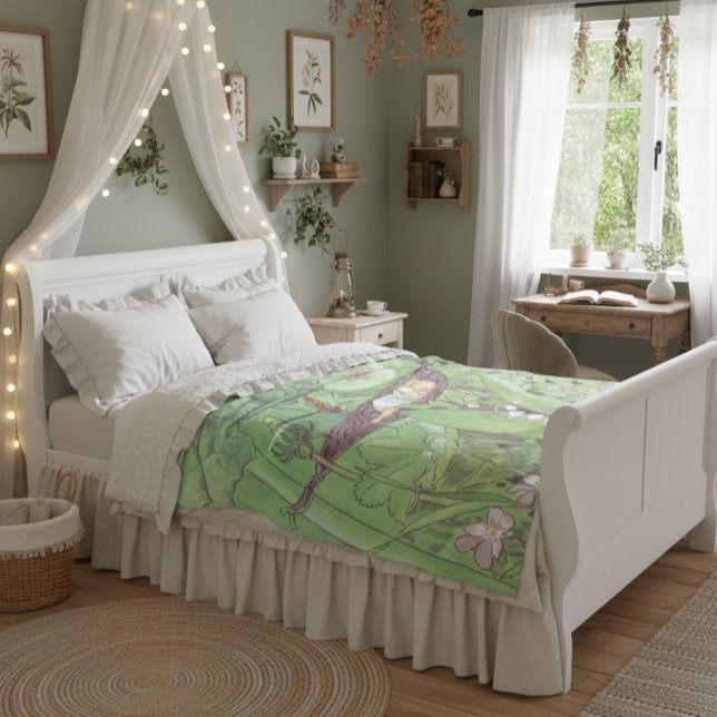 Vintage Illustration Grüne Mädchen Zimmerdekoratio Fleecedecke (Von Creator hochgeladen)