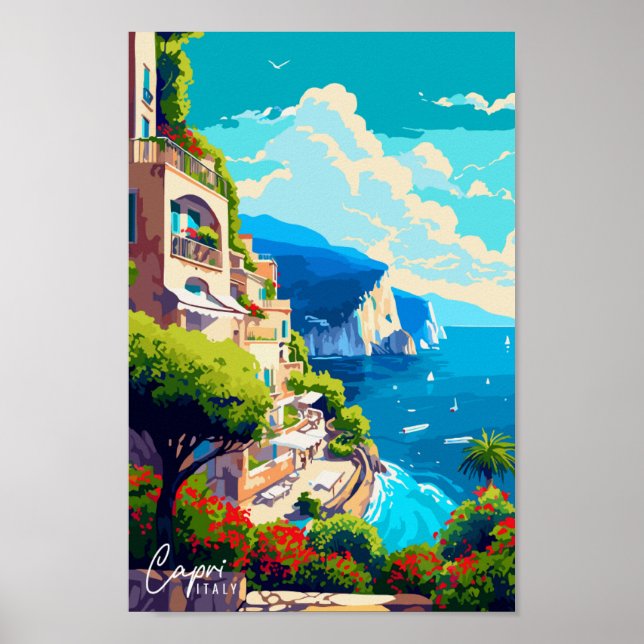 Vintage-Illustration in Capri Italien Poster (Vorne)