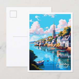 Vintage-Illustration in Fowey England Postkarte