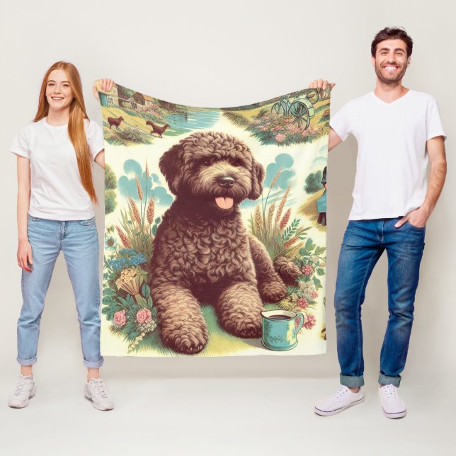 Vintage Illustration Lagotto Romagnolo Fleecedecke (Beispiel)