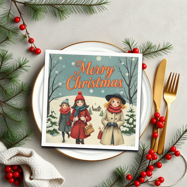 Vintage Illustration Menschen gehen zur Kirche Serviette (Von Creator hochgeladen)