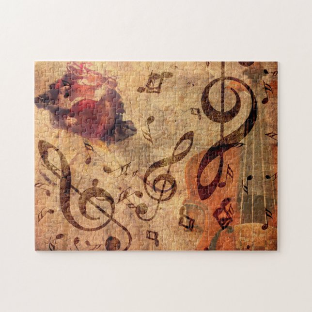 Vintage Illustration mit Rose und Geige (Horizontal)