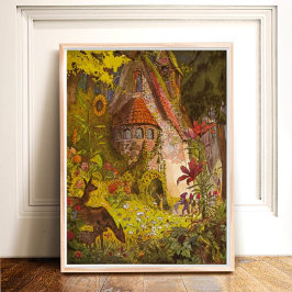Vintage Illustration Mystisches Schloss im Tiefwal Poster