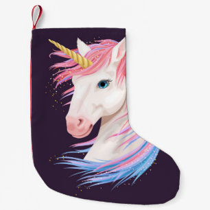 Vintage Illustration niedlicher Einhornfarben mit Kleiner Weihnachtsstrumpf