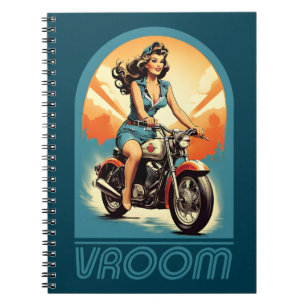 Vintage Illustration - Retro 60er Biker Girl Notizblock
