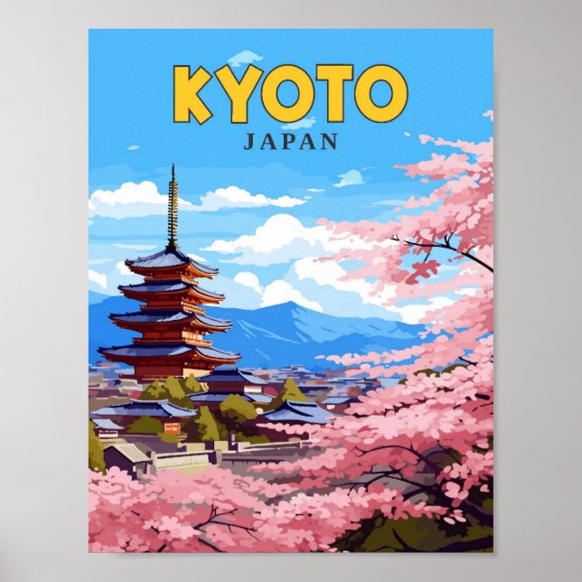 Vintage-Illustration über Kyoto Japan Poster (Vorne)