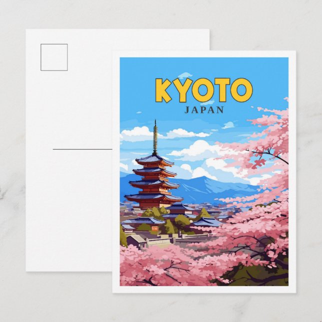 Vintage-Illustration über Kyoto Japan Postkarte (Vorne/Hinten)