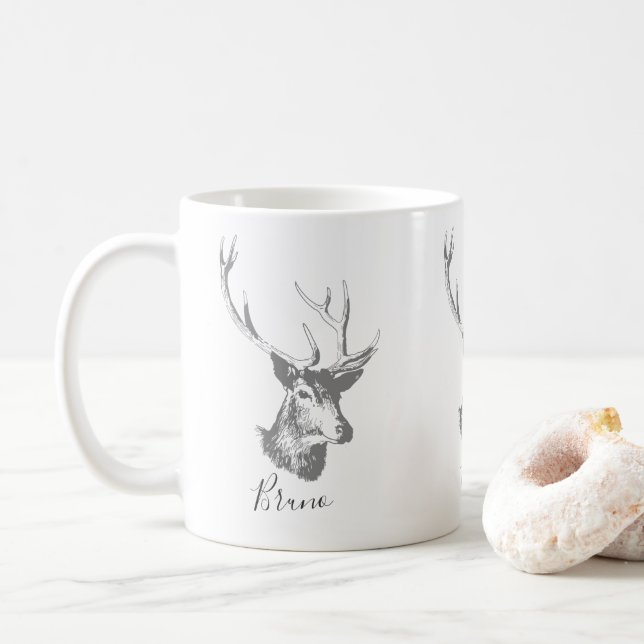 Vintage Illustration von grauen Tönen Kaffeetasse (Mit Donut)