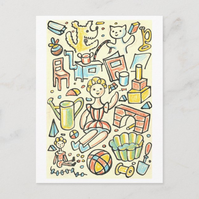 Vintage Illustration von Kinderspielzeug Postkarte (Vorderseite)