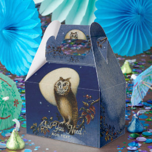 Vintage Illustration von Owl und Moon Gouache Geschenkschachtel