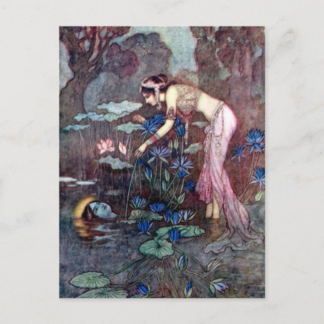 Vintage Illustration von Warwick Goble the Lotus Postkarte (Vorderseite)