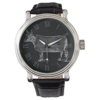 VINTAGE ILLUSTRATION W Kuhdecke römische Zahlen Armbanduhr