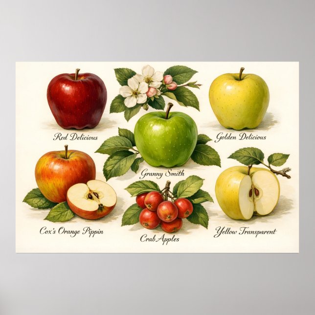 Vintage Illustration with Apple Varieties  Poster (Vorne)