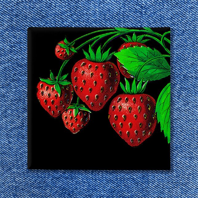 Vintage Illustration zu frischen Erdbeeren Button (Fresh Strawberries Button)