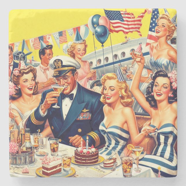Vintage Illustration zum Party der 50er Jahre Steinuntersetzer (Vorderseite)