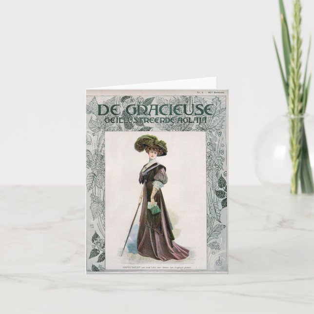 Vintage Illustrationsdame mit Cane Karte (Vorderseite)