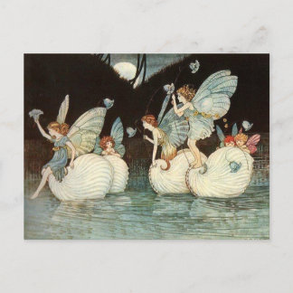 Vintage Illustrationsfairies in der Nacht Postkarte