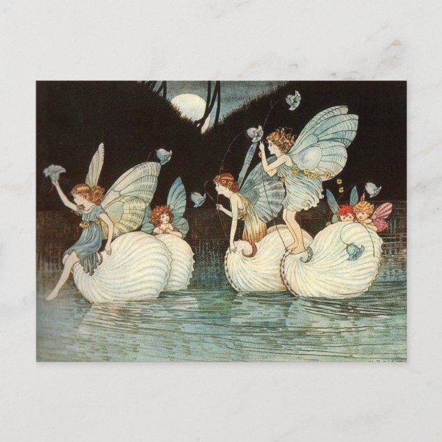 Vintage Illustrationsfairies in der Nacht Postkarte (Vorderseite)