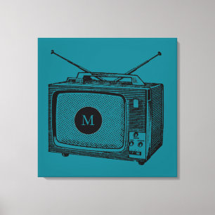 Vintage Illustrationsfernseher Monogramm-Leinwand Leinwanddruck