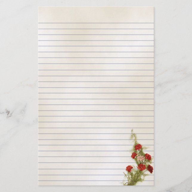 Vintage Illustrationsgeschichten für Rote Nelken Briefpapier (Vorderseite)