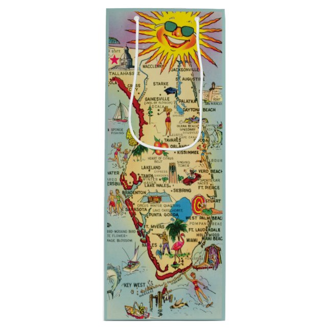 Vintage Illustré Floride Carte Sac à vin (Devant)